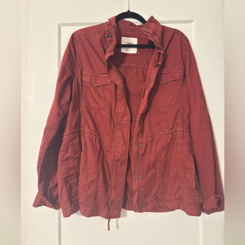 Sonoma Rust Red Cotton Utility Zip Front Drawstring Casual Lightweight Jacket
